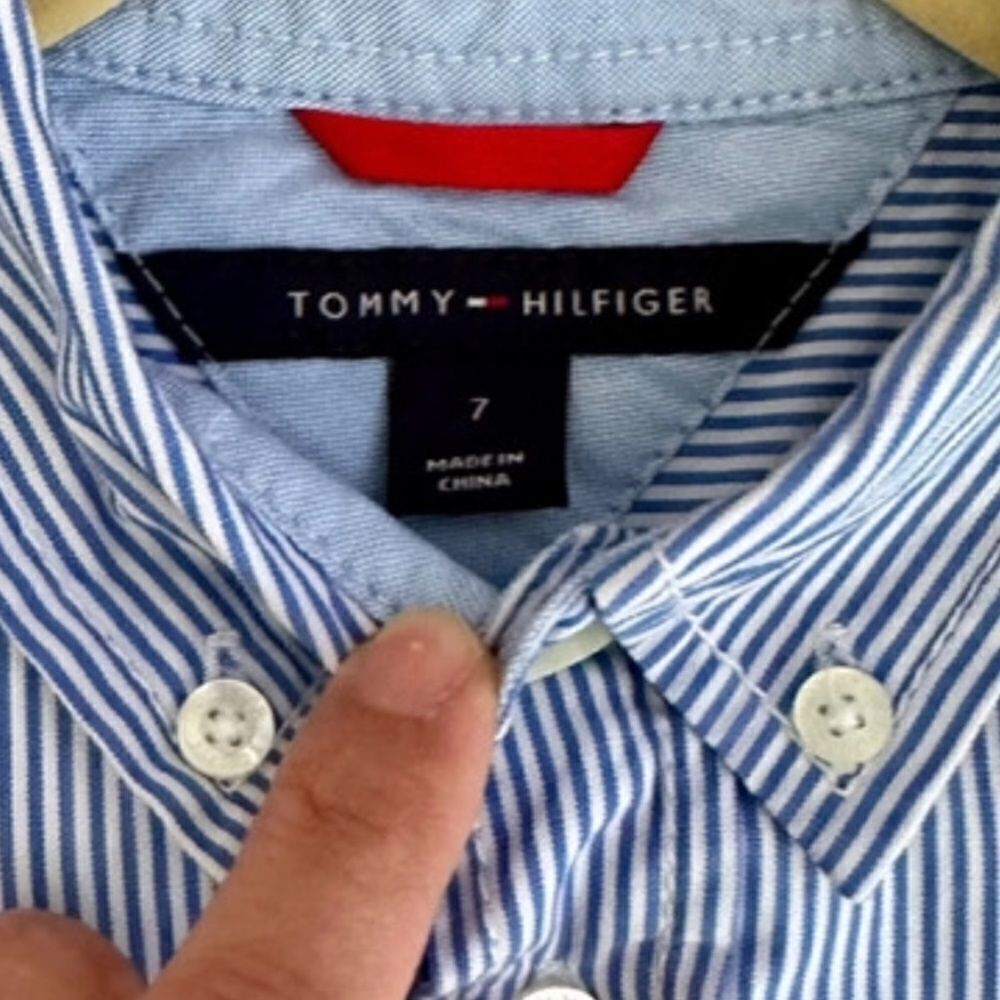 TOMMY HILFIGER Boys Blue Striped Button Down Shirt Size 7 - Picture 11 of 11